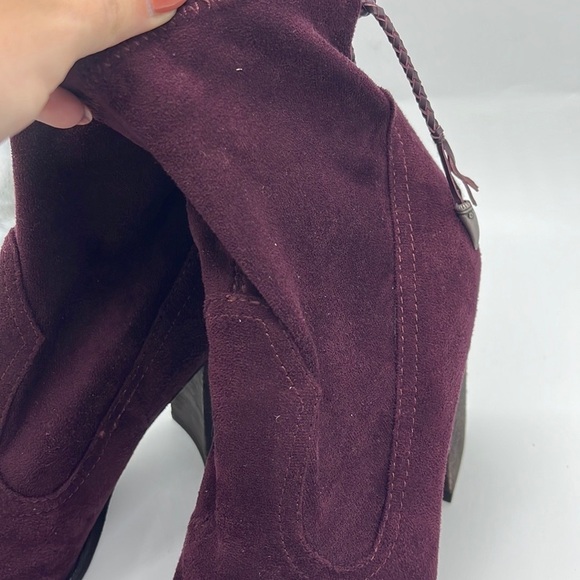 Dolce Vita Casee Maroon Purple Tie Back Suede Heeled Sock Booties Size 9 - Picture 7 of 16